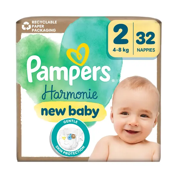 Pampers Harmonie New Baby vel. 2 4–⁠⁠⁠⁠⁠⁠8 kg dětské pleny 32 ks