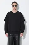 Mikina Neil Barrett Slim Dropped Shoulder Double Layer Sweatshirt pánská, černá barva, hladká, MY72251R-Y501-001N