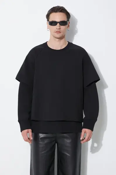 Mikina Neil Barrett Slim Dropped Shoulder Double Layer Sweatshirt pánská, černá barva, hladká, MY72251R-Y501-001N