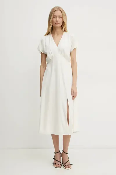 Hedvábné šaty BOSS béžová barva, mini, 50532930