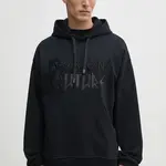 Bavlněná mikina Versace Jeans Couture pánská, černá barva, s kapucí, s aplikací, 78GAIE02 CF00E