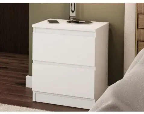 Skříňka/noční stolek Carlos 40 cm, bílá, 2 zásuvky