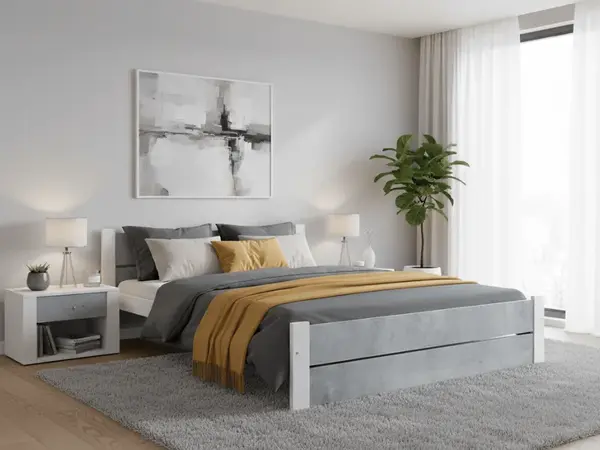 Postel IKAROS DOUBLE 120 x 200 cm, beton/bílá Rošt: Bez roštu, Matrace: Matrace Deluxe 10 cm