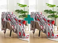 2x Šedá vánoční mikroplyšová deka VÁNOČNÍ SRDCE 150x200 cm