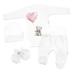 Baby Nellys Sada do porodnice pro miminko 4D Teddy Love - bílá/růžová, 50