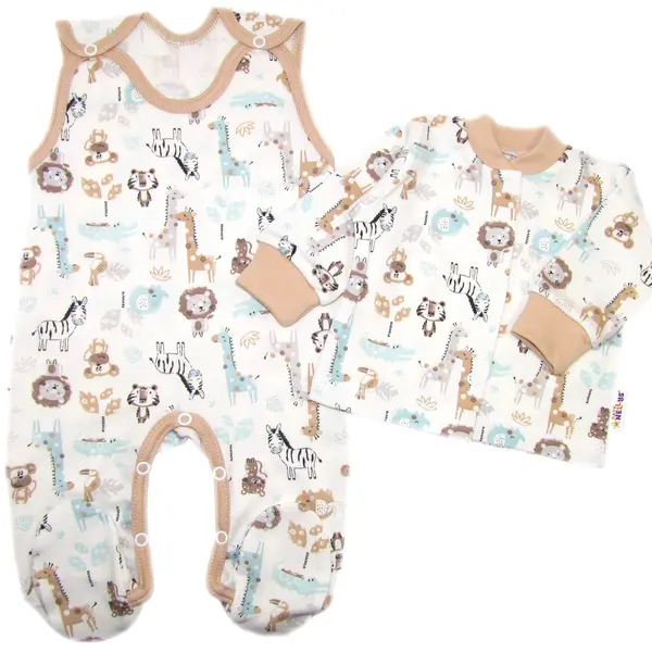 Baby Nellys 2D sada, bavlněné dupačky s košilkou Safari cream, 68