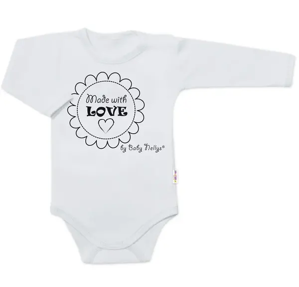 Baby Nellys Body dlouhý rukáv Made with love,  šedé