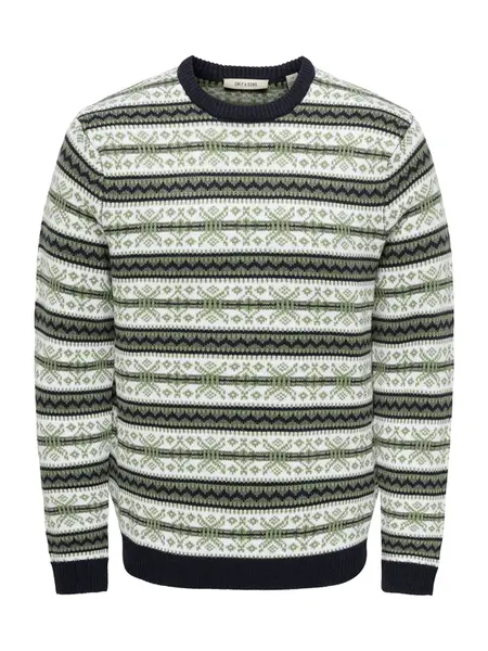 Only & Sons Sveter 'ONSHARRY'  zelená / biela