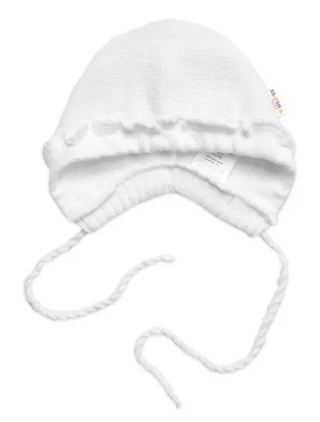 Baby Nellys Pletená čepička na zavazování bonetka Girl, Hand Made  bílá