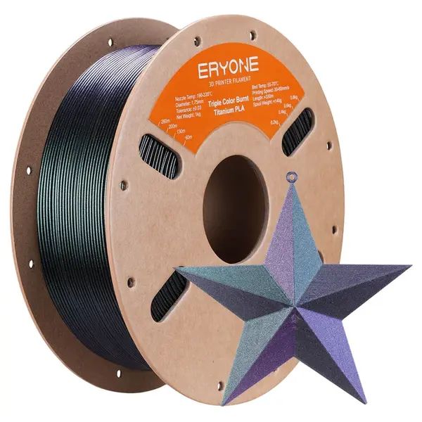 ERYONE Burnt Titanium Tri Color PLA Filament 1kg - Black & Green & Rose-red