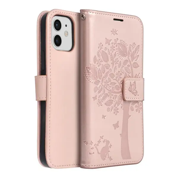Flipové pouzdro MEZZO Book case pro Apple iPhone 12 / 12 Pro, tree rose gold