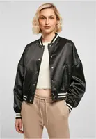 Women's short oversized satin College jacket black