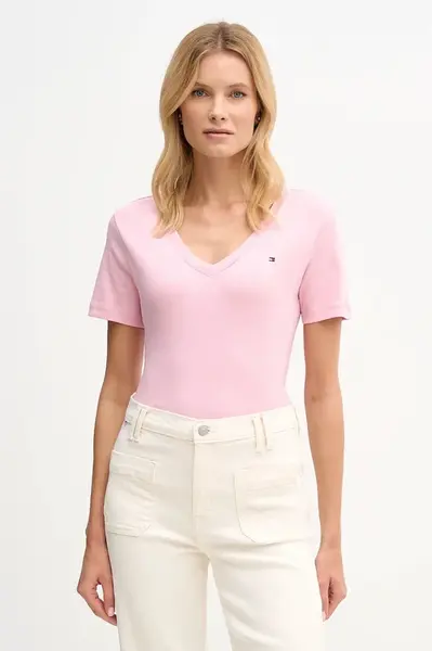 Bavlněné tričko Tommy Hilfiger dámské, tmavomodrá barva, WW0WW40584