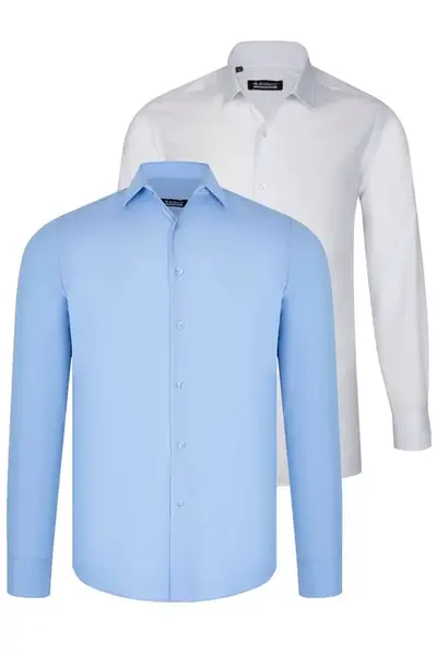 DUAL SET G726 DEWBERRY MENS SHIRT-WHITE-BLUE