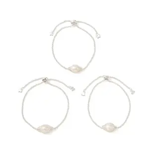 Natural Pearl Link Slider Bracelet