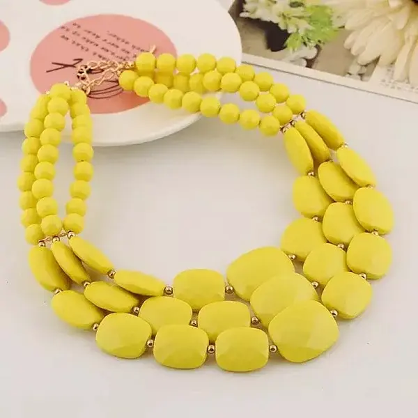 Bohemian Style Acrylic Faceted Rectangle Graduated Beaded 3 Layer Necklaces for Women