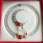 Cat Eye Round Beaded Necklaces & Beaded Bracelets & Dangle Earrings Sets