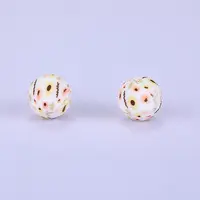 Printed Round with Sunflower Pattern Silicone Focal Beads