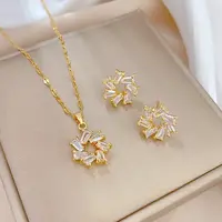 Brass Micro Pave Cubic Zirconia Pendant Necklace & Stud Earrings