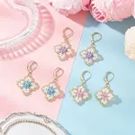3 Pairs Handmade Glass Seed Beads Flower Leverback Earrings