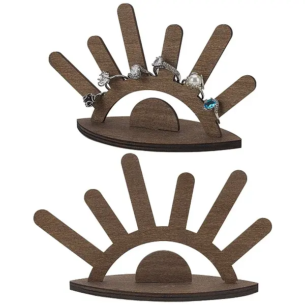 2Pcs Sun Rise Shaped Wooden Ring Display Stands