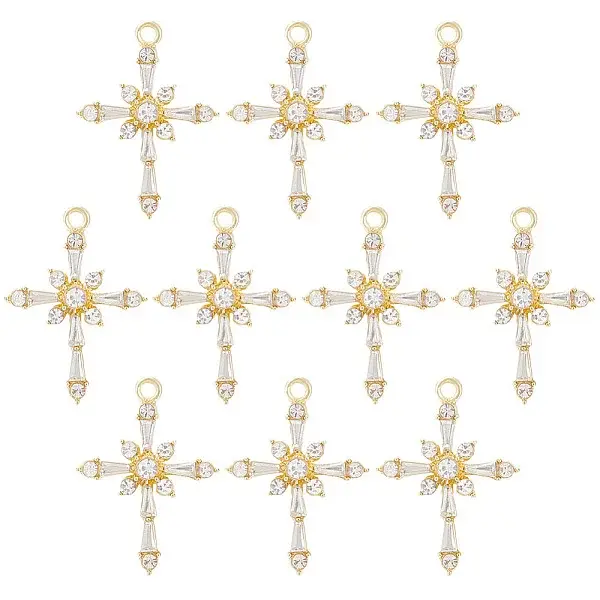 10Pcs Brass Clear Cubic Zirconia Pendants