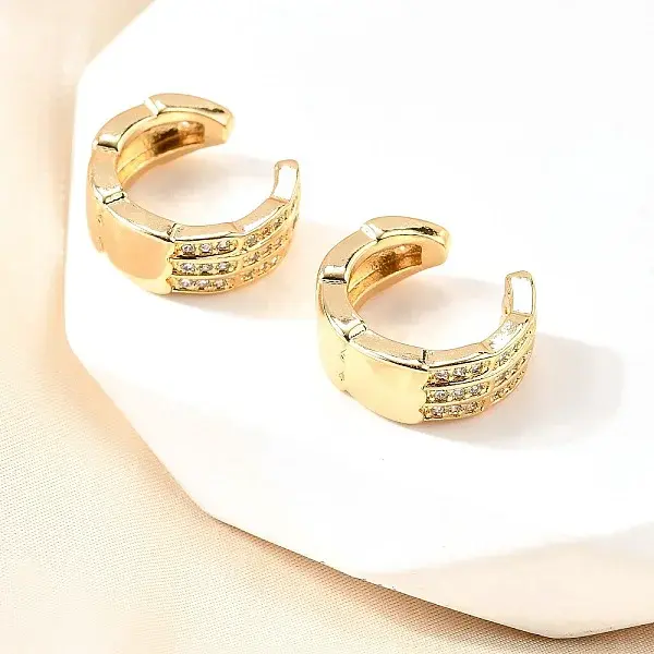 Brass Micro Pave Clear Cubic Zirconia Cuff Earrings