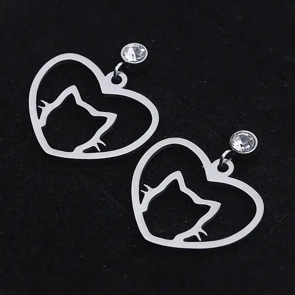 201 Stainless Steel Kitten Dangle Stud Earrings