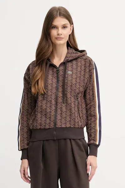 Mikina Lacoste dámská, modrá barva, s kapucí, vzorovaná, SF7606