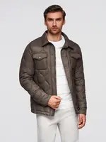 Ombre Men's quilted jacket in shirt cut - khaki