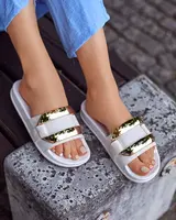 Resti Women's white slippers with golden Serina ornament - Footwear