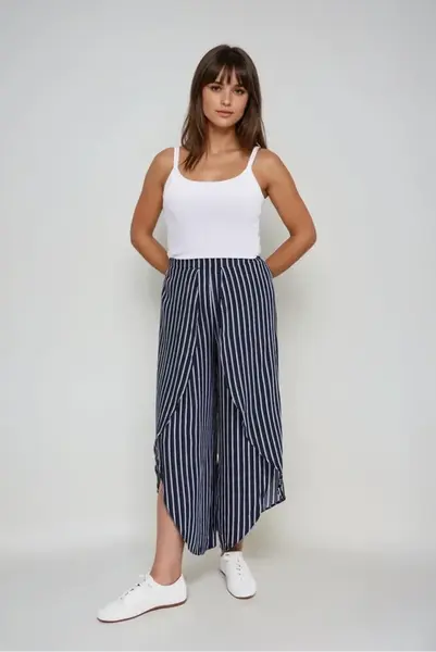 Marisse Navy Blue Striped Culottes