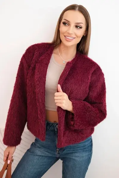 Kesi Włoski Dámska kožuch bez zapínania bordová