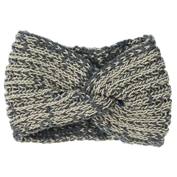 Pohodlná pletená čelenka Aida se zlatou přízí, tmavě šedá