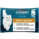 Gourmet Perle Gravy Delight kapsičky pre mačky losos, tuniak v omáčke 4×85 g