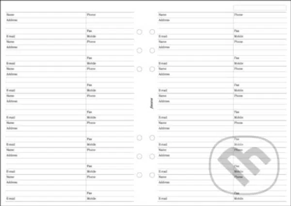 Filofax A5 Name, address, email, telephone, fax, mobile refill
