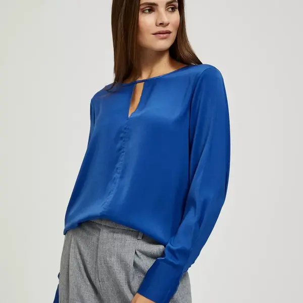 Marisse Plain V-Neck Shirt With Long Sleeves, Blue