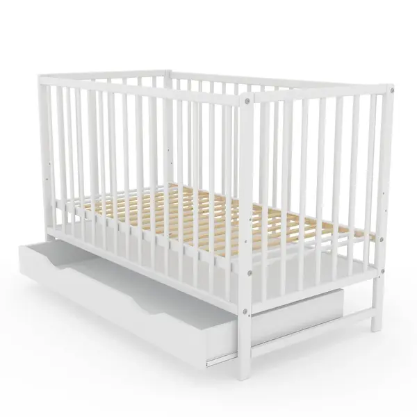 Drevená postieľka/pohovka + zábrana magdaléna biela so šuflíkom