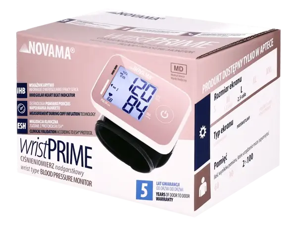 NOVAMA Wristprime Pink Zápästný tlakomer s detekciou arytmie a protokolom ESH