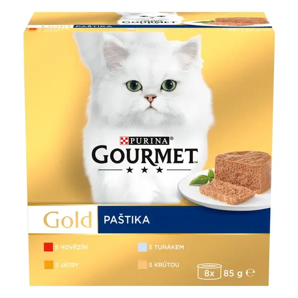 Gourmet Gold konzervy pre mačky tuniak, pečeň, morka, hovädzie paštéta 8×85 g
