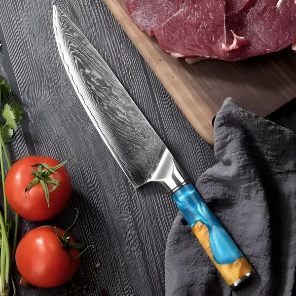 Damaškový kuchynský nôž - Tyrkysová H14028