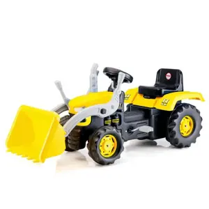 Dolů Velký šlapací traktor s rypadlem, žlutý