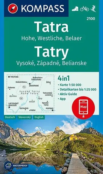Tatra - Hohe, Westliche, Belaer (Tatry - Vysoké, Západné, Belianske) 1:50 000 / turistická mapa KOMPASS 2100 (poškozená)
