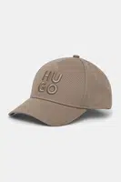 Bavlněná baseballová čepice HUGO hnědá barva, s aplikací, 50533409