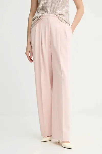 Kalhoty Theory dámské, růžová barva, široké, high waist, O1109201