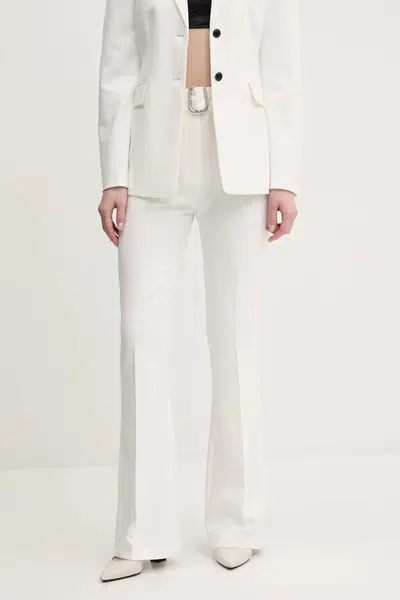 Kalhoty HUGO dámské, bílá barva, zvony, high waist, 50537602
