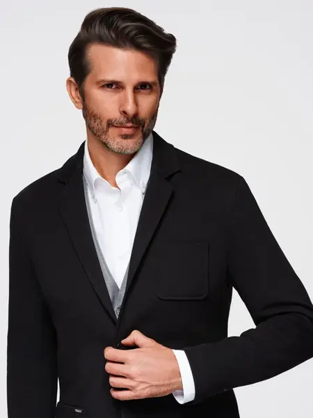 Ombre Men's SLIM knit jacket with subtle texture - black