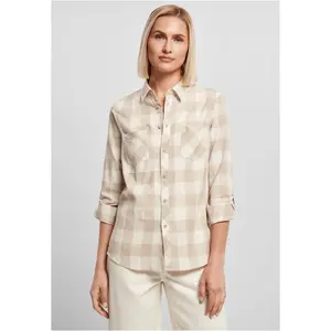 Ladies Turnup Checked Flanell Shirt whitesand/lighttaupe