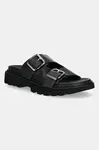 Kožené pantofle Tommy Jeans DOUBLE STRAP SANDAL dámské, černá barva, na platformě, EN0EN02753