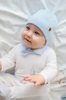 Dětská čepice Jamiks MARIANO modrá barva, z tenké pleteniny, JWH118